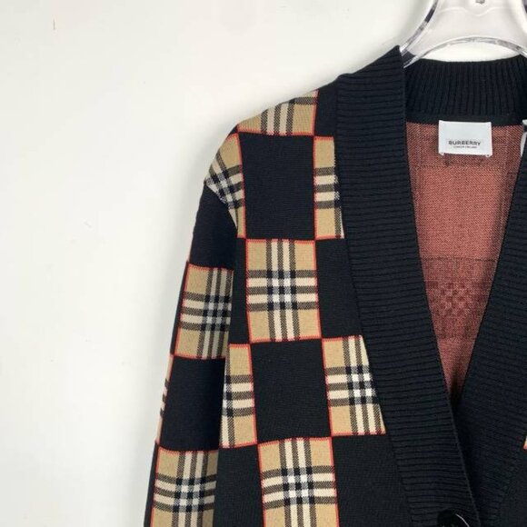 Burberry Black check-pattern wool V-neck cardigan - Picture 3 of 8